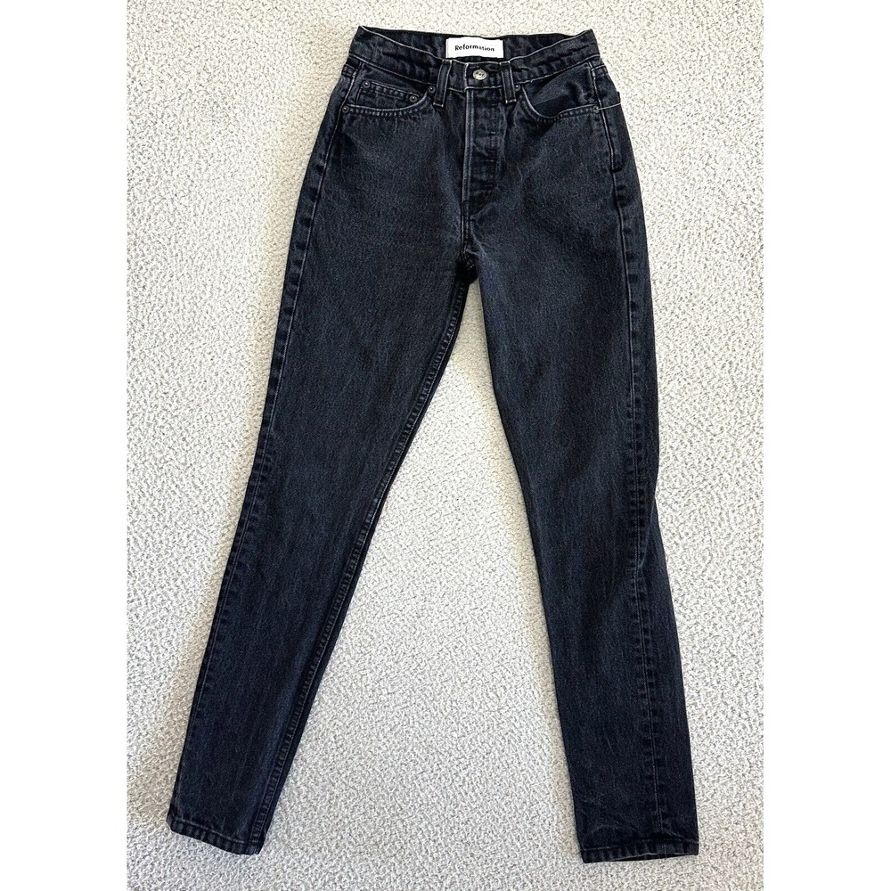 Reformation Jeans Size 24 Black Melissa High & Skinny Button Fly High Rise Denim